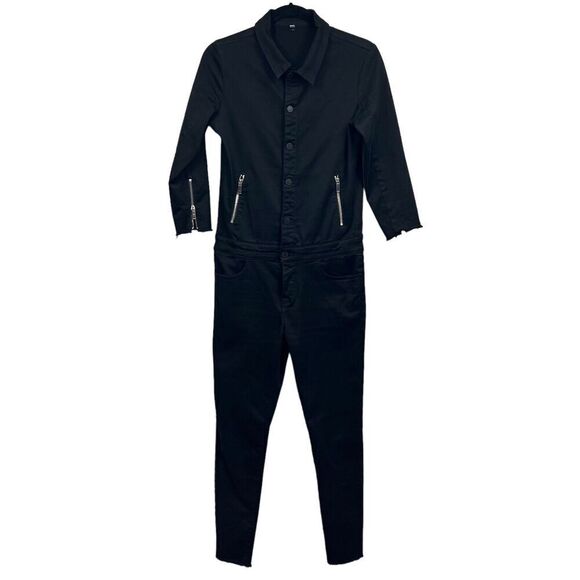 DL 1961 x Jessica Alba No. 7 Womens Jumpsuit Scorpion Button Zip Pockets Black S - Picture 1 of 10